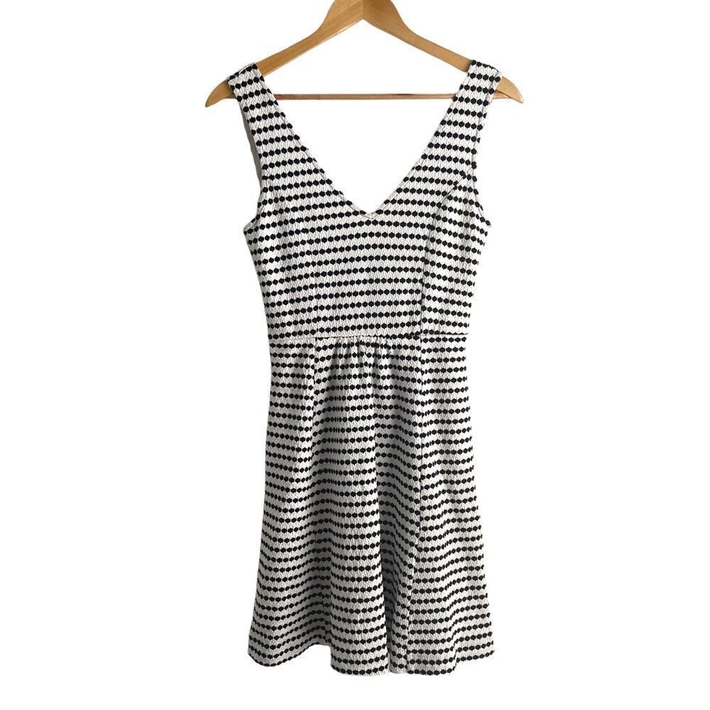 Anthropologie Maeve Black and White V-Neck Fit and Flare Sleeveless Dress